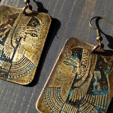 Ręcznie wykonane mosiężne kolczyki. Kolczyki "Królowa Egiptu Kleopatra". Kolczyki autorskie.