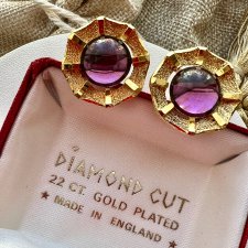Wyjątkowe! Diamond Cut Cufflinks 22CT Gold Plated ❤ Vintage, lata 60/70-te. XXw. ❤
