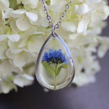 Srebrna zawieszka srebrny wisiorek naszyjnik z suszonymi kwiatami prezent dla niej żywica vintage retro łezka łza niezapominajki