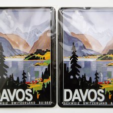 Szyld, metalowa pocztówka, Davos, Szwajcaria, Embalit-Card, 2 sztuki