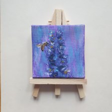 Mini obraz ręcznie malowany lawenda lato pszczoła