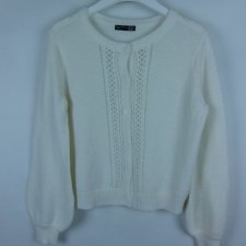 DAZY śmietanowy rozpinany sweter z wool vintage / L
