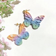 Kolczyki duże kolorowe motyle z kwiatami