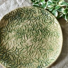 Talerz Listki zielony ceramiczny