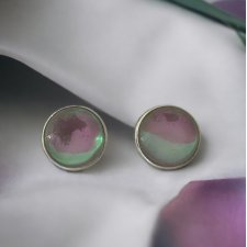 Kolczyki-sztyfty NEON w kolorze srebrnym - biało-różowe oczka