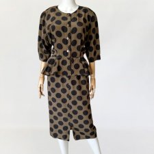 Długa jedwabna sukienka grochy vintage 80's