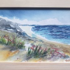 Obraz ręcznie malowany akwarela Morze pejzaż +rama
