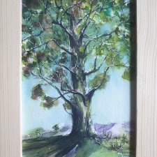 Obraz ręcznie malowany Drzewo +rama akwarela