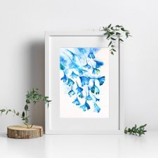 Akwarela oryginalna A4 "Ginkgo", obraz botaniczny, niebieskie liście, miłorząb