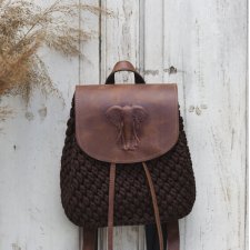 Plecak handmade ze sznurka poliestrowego: 25x23x12 cm w kolorze brązowym (czekoladowym)