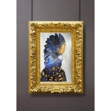 Akwarela oryginalna A3 "Żałobnica rudosterna", niepowtarzalny obraz ręcznie malowany, las, ptak, kakadu, magiczny, złoto, granat