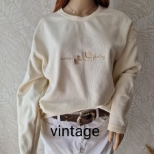 Lisa Campione XXL 44 plus size vintage kremowa bluza ozdobny haft