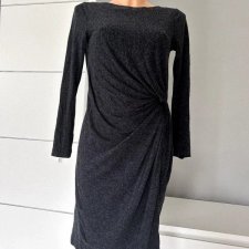 XS Ganni sukienka premium wiskoza wełna przewiewna ciemnoszara za kolano dopasowana elastyczna