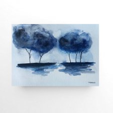 Niebieskie drzewa- obraz  akwarela