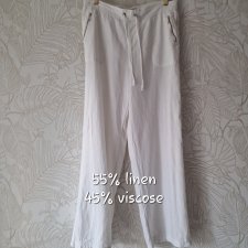 TU białe spodnie len wiskoza damskie luźne 42 XL