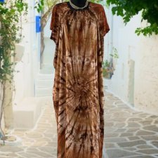 Unikat Efektowna luźna długa sukienka tunika Hippie Boho kolory ziemi - rozmiar uniwersalny Long