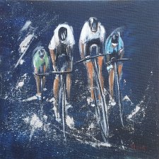 Obraz ręcznie malowany  25x25cm kolarz rower