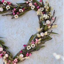 Serce z eukaliptusem i lawendą, letni delikatny wianek na ścianę, prezent ślubny dla Pary Młodej, dekoracja weselna