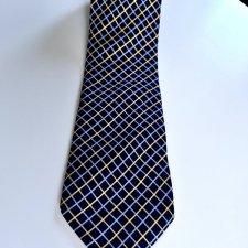 Krawat 100 % jedwab naturalny czarny niebieski złoty