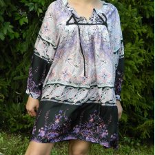 FRANSA 100% SILK bardzo lekka jedwabna tunika sukienka orient * nowa XL mini BOHO oversize