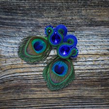 Peacock Eye- Etniczne kolczyki soutache z piórkami