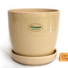 Ceramik, doniczka ceramiczna z podstawką, beżowa 13,4 cm