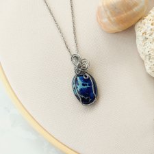 Naszyjnik Jaspis Lazurowe Wybrzeże stal chirurgiczna wisiorek handmade wirewrapping