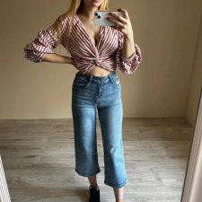 Denim XS Jeansy dżinsy z wysokim stanem wide culotte 3/4 nogawki krótkie spodnie