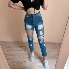 I saw it first S 36 Spodnie jeansy dżinsy bawełniane przetarcia z wysokim stanem obcisłe skinny