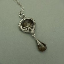 Długi wisiorek kwarc dymny wire wrapping, stal chirurgiczna, oryginalny