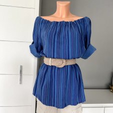 Bluzka tunika r. L 40 dekolt carmen wiskoza tencel przewiewna kobaltowa niebieska