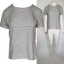 H&M BASIC pudełkowy krótki T-SHIRT damski biały w czarne paseczki  M L XL Hp214