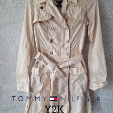 SZ Tommy Hilfiger beżowy płaszcz przejściowy denim trencz S 36 bawełna vintage y2k