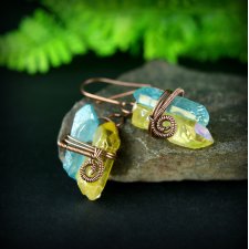 Kolczyki wire wrapping z kwarcem tytaowym