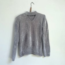 DOROTHY PERKINS - SZENILOWY SWETER Z WYCIĘCIEM - 34