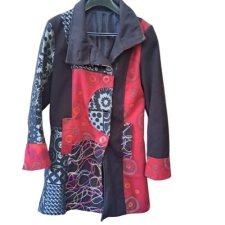 Długi kolorowy płaszcz Patchwork Funky Hippie Avant Garde Desigual