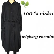 WYSZCZUPLAJĄCA CZARNA SUKIENKA MIDI 100 % WISKOZA Z PASKIEM XL XXL XXXL