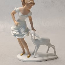 WALLENDORF Dziewczynka z jelonkiem Kolekcjonerska porcelanowa figura