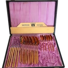 BESTECKE Solingen Zestaw sztućców solingen 23 k karatowe złoto set cutlery forks knifes spoons gold vintage