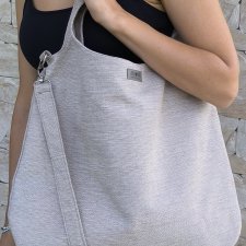 Duża damska jasna xxl torba boho worek shopper beżowo szara