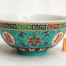 Chińska miska turkusowa, ręcznie malowana porcelana, vintage