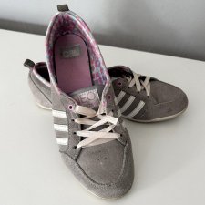 Buty baleriny Adidas szare ze skóry naturalnej nubukowej zamszowej r. 38