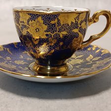 Tuscan Kolekcjonerski Duet z Angielskiej porcelany Kobalt Złote Kwiaty