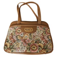 Gobelinowa Torebka Vintage Kwiaty Floral Brązowa