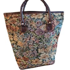 Gobelinowa Torebka Duża Shopperka Vintage Kwiaty Floral Brązowa