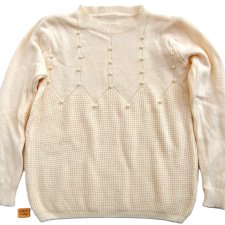 Sweter damski z wełną 34 XS ecru kremowobiały z perłami, perły