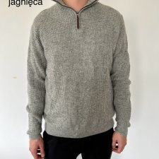 Sweter wełna jagnięca merino golf zapinany sweter szary