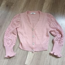 Dzianinowy sweter/ Kardigan dzianinowy w kolorze pudrowego różu