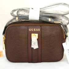 Guess, Ginevra camera bag, damska torebka na ramię, brąz, skóra węża