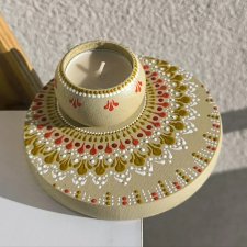 Świecznik na tealight drewniany na prezent mandala